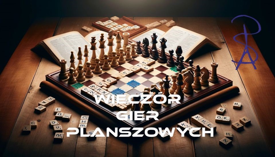 szachowniaca z figurami i literami z gry scrable