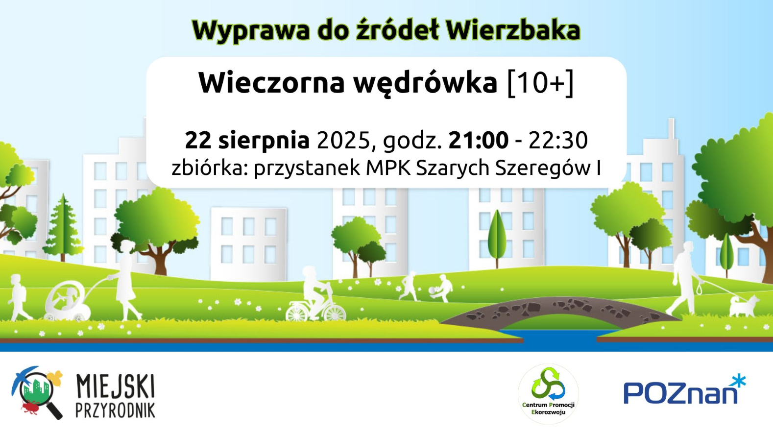 Baner promujący wydarzenie. Szczegółowe informacje z plakatu w treści artykułu. W tle zielone drzewa, rzeka i białe postacie.