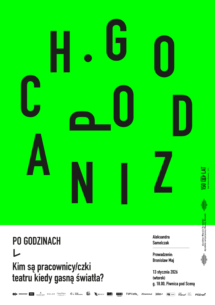 Na jaskrawo zielonym tle napis "po godzinach", u dołu plakatu informacje na temat wydarzenia.