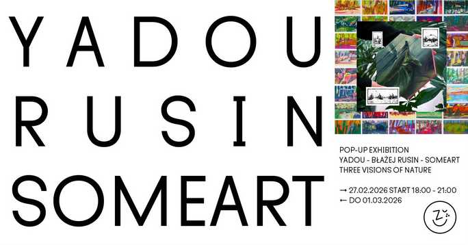 Plakat o minimalistycznej kompozycji, którego prawą stronę wypełnia mozaika kolorowych, ekspresyjnych obrazów przedstawiających naturę. Na jej tle wyróżniono większy, sześciokątny kadr z motywem ciemnozielonej roślinności oraz trzy mniejsze, czarno-białe grafiki o tematyce leśnej. Całość uzupełnia logotyp z literą "Z" i motywem księżyca w prawym dolnym rogu. Pomiędzy znajdują się napisy. Są to informacje o wydarzeniu zawarte w treści artykułu.