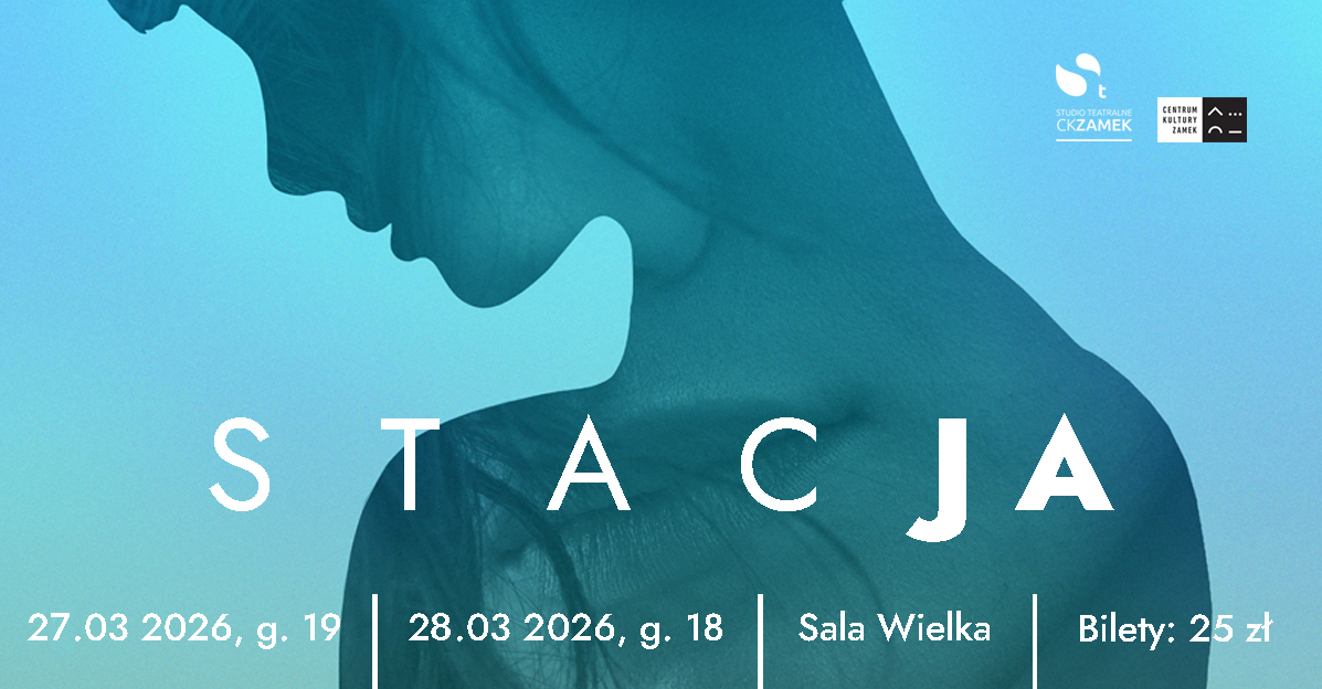 Plakat utrzymany w chłodnej, błękitno-turkusowej tonacji. W tle widoczny jest zarys profilu ludzkiej twarzy i szyi. Na froncie na dole tytuł wydarzenia i informacje zawarte w treści artykułu.