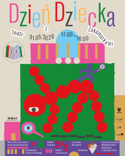 Grafika zawiera abstrakcyjne, geometryczne kształty przypominające postacie i budynki w jaskrawych kolorach. Nad grafiką informacje o wydarzeniu zawarte w treści artykułu.