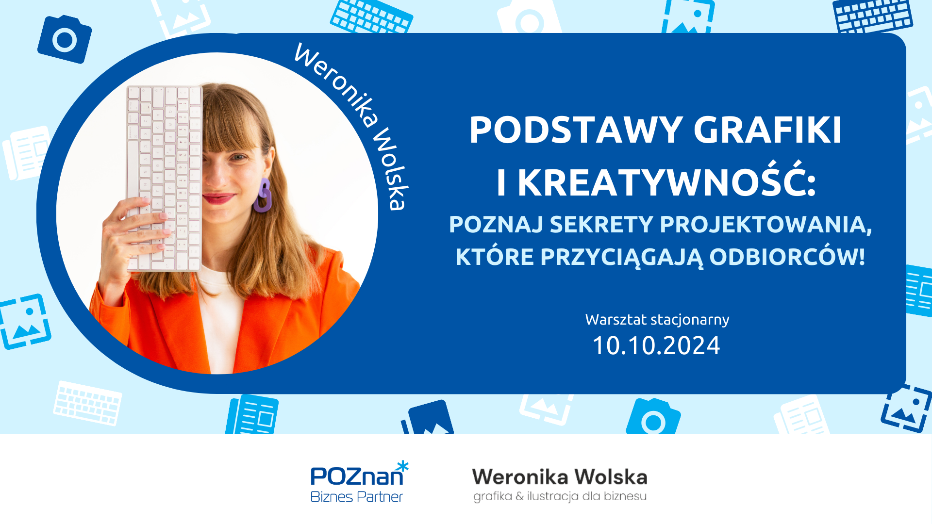 Grafika informująca o warsztacie stacjonarnym pt. Podstawy grafiki i kreatywność