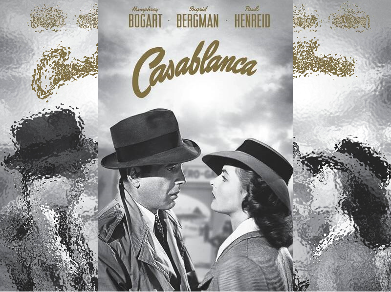 Kobieta i mężczyzna w kapeluszu patrzą na siebie.