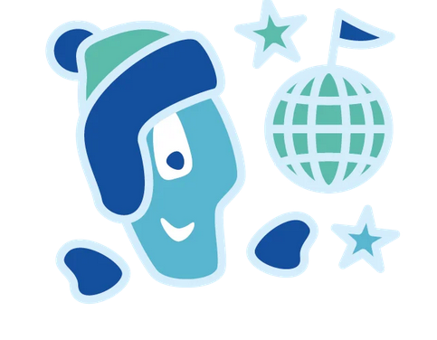 Kolorowa postać przedstawia dziecko ubrane w zimową czapkę i rękawiczki. Obok ikonka globusu, na którego biegunie wbito flagę.