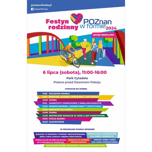 Kolorowy plakat zawierający informacje o wydarzeniu