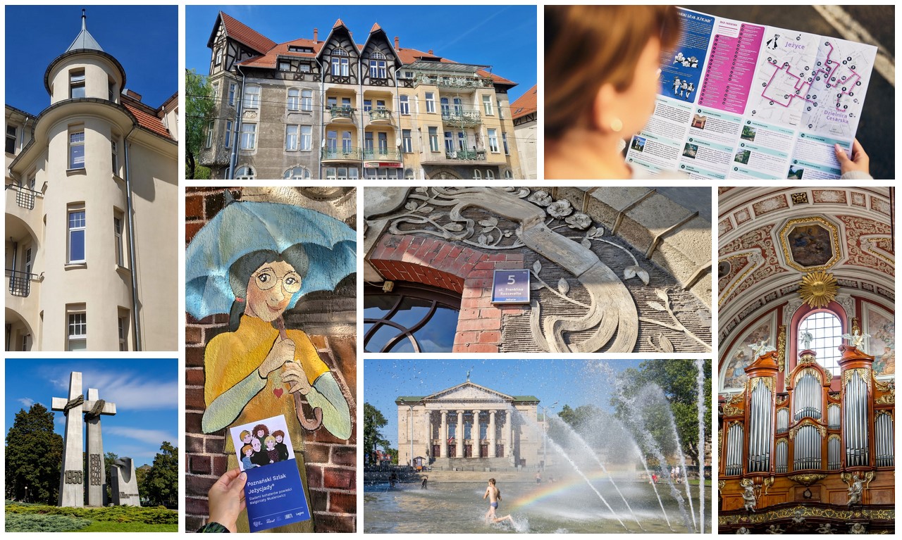 Kolaż zdjęć z miejsc położonych na Poznańskim Szlaku Jeżycjady