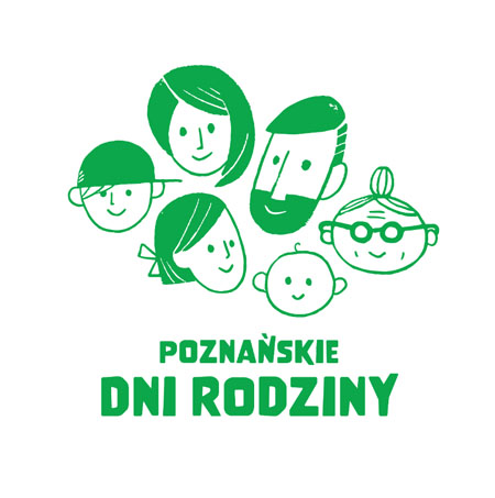 "Poznańskie Dni Rodziny". Rysunki przedstawiające twarze rodziców, babci i 3 dzieci.
