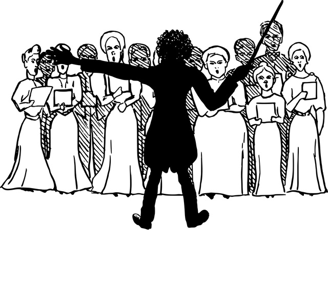 Rysunek dyrygenta i orkiestry.