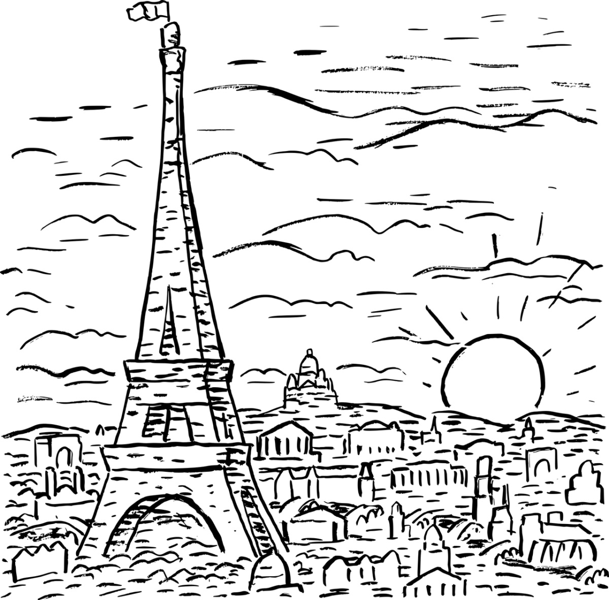 Szkic Paryża z wieżą eifla.