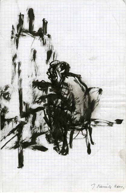 rysunek - na biały tle kartki w kratkę czarny rysunek