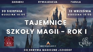 Plakat, rysunek zamku na wzgórzu, na tle zachodzącego słońca, na nim napisy informujące o wydarzeniu.