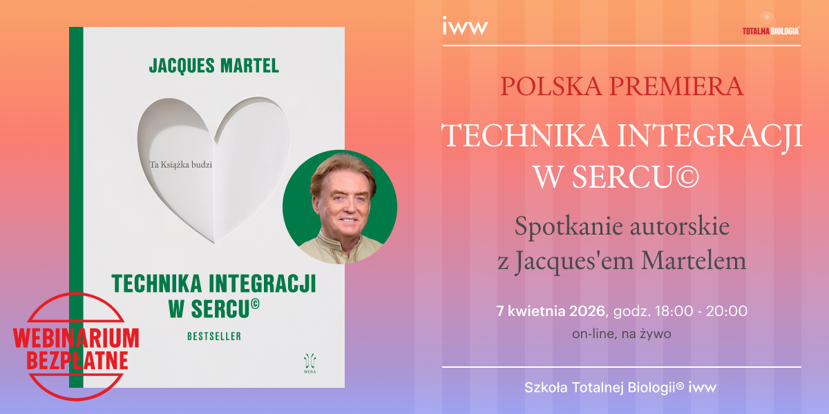 Plakat promujący książkę "Technika integracji w sercu" Jacques'a Martela oraz bezpłatne webinarium autorskie online 7 kwietnia 2026.
