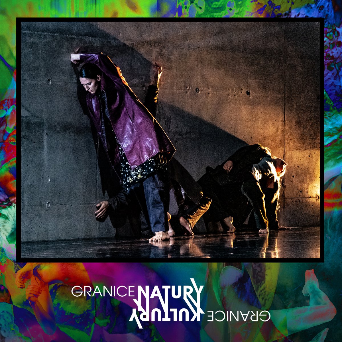 W kolorowej ramce para w tanecznej pozie, u dołu napis w lustrzanym odbici Branice natury - granice kultury".