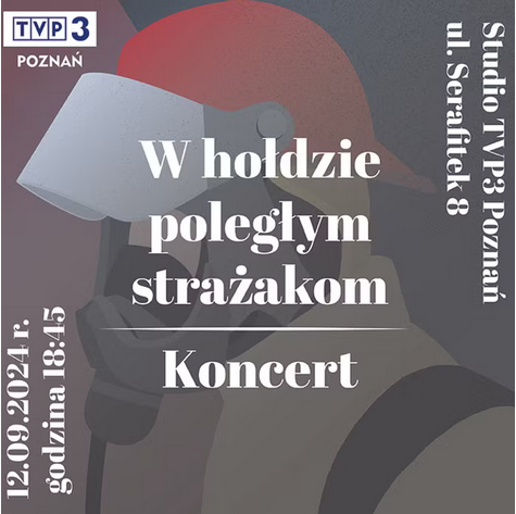 Poster przedstawia strażaka w nowoczesnej grafice. Tło jest szare - przypominające dym. W centrum znajduje się napis z nazwą koncertu.