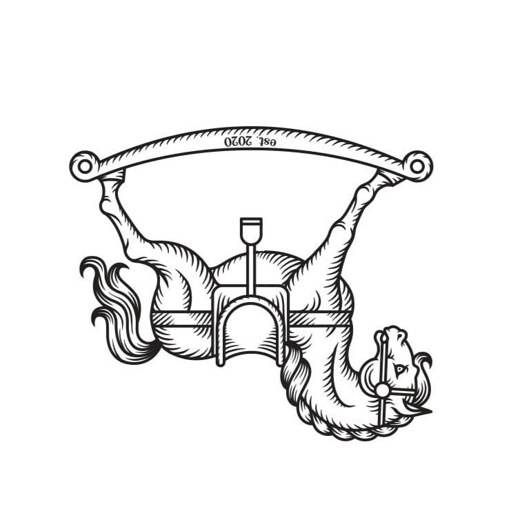 Logo baru Pijany Konik, szkic konika na biegunach do góry nogami.