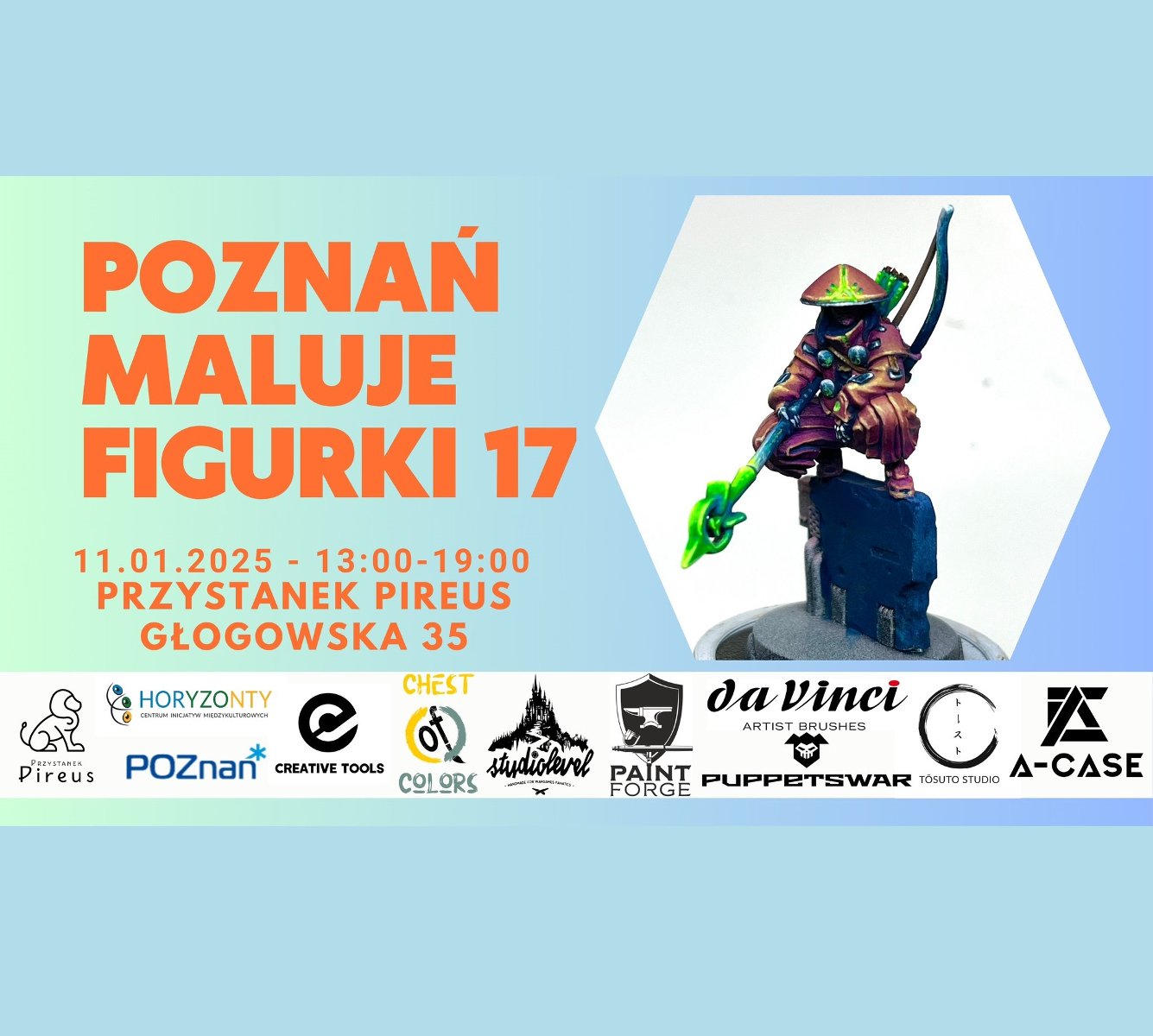 Informacje o wspólnym malowaniu figurek i partnerach wydarzenia, po prawej zdjęcie pomalowanej figurki.