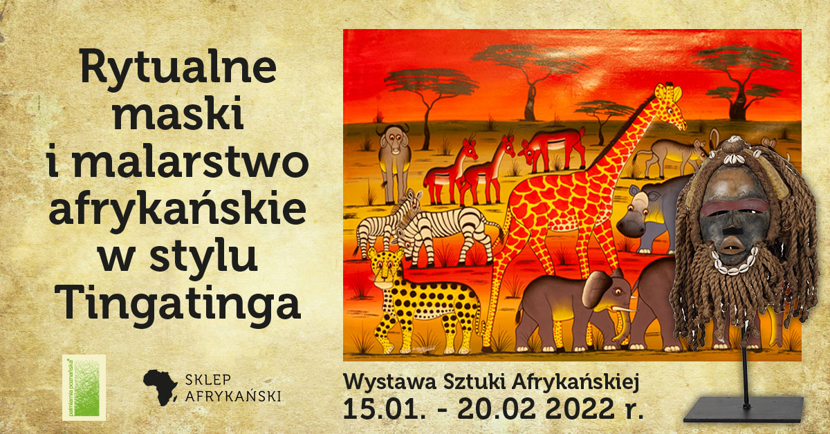 Obrazek przedstawia plakat promujący wydarzenie Wystawa sztuki afrykańskiej.