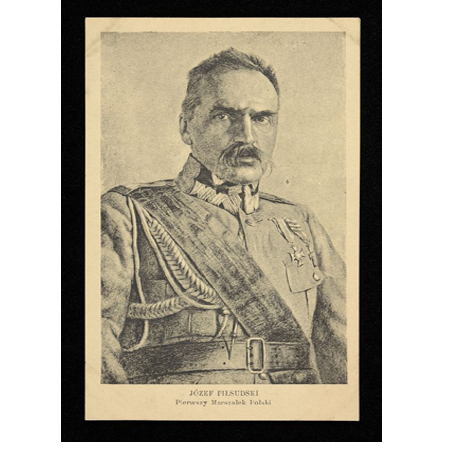 Pocztówka z wizerunkiem Józefa Piłsudskiego, ze zbiorów Biblioteki Narodowej.