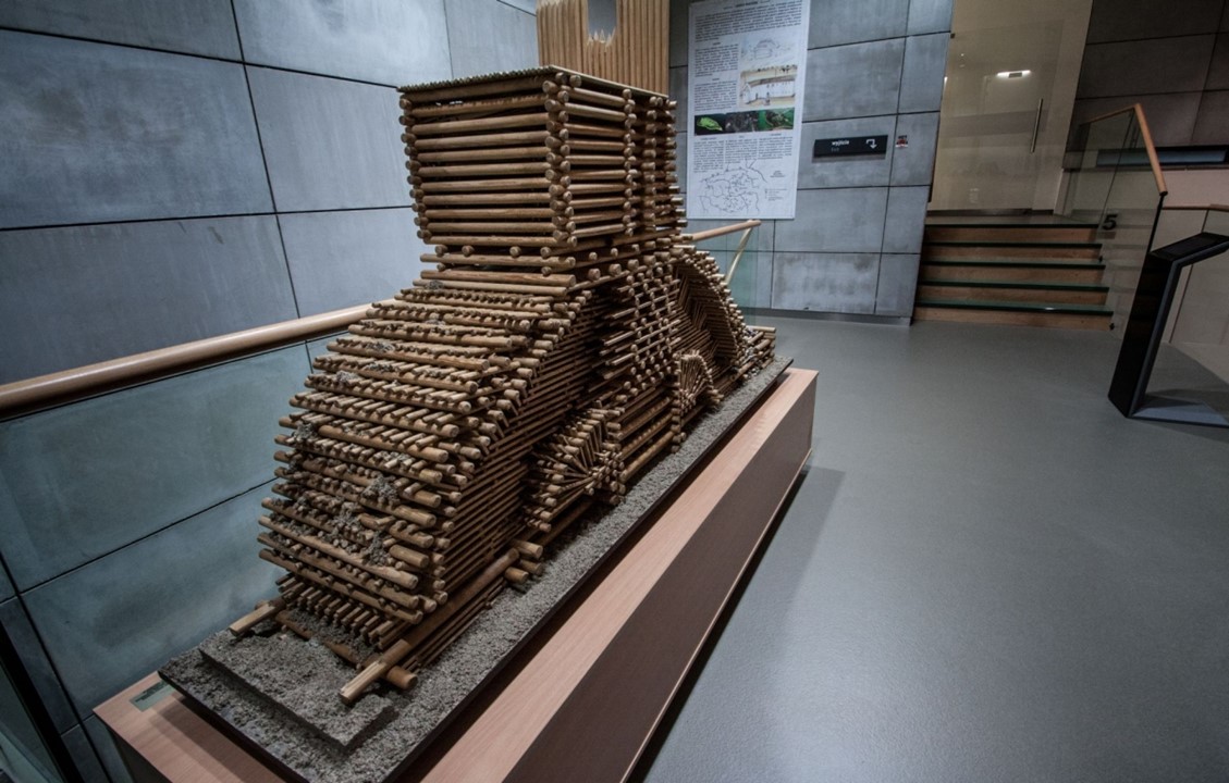 Zdjęcie przedstawia przekrój muru obronnego z czasów Mieszka I.