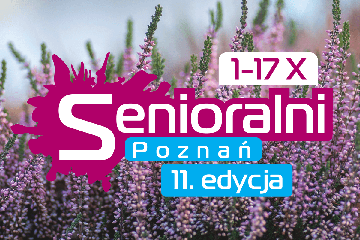 Zdjęcie z napisem Senioralni Poznań na tle lawendy.