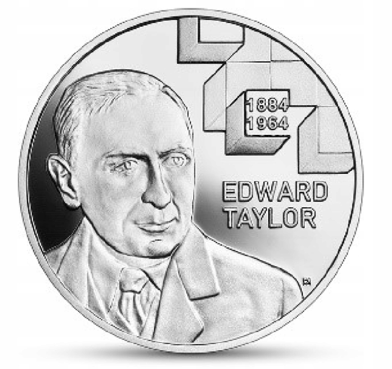 Na zdjęciu moneta z podobizną prof. Edwarda Taylora.
