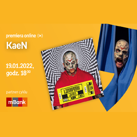 Po prawej zdjęcie rapera w masce na twarzy, na środku okładka płyty. Po lewej białe napisy na pomarańczowym tle.