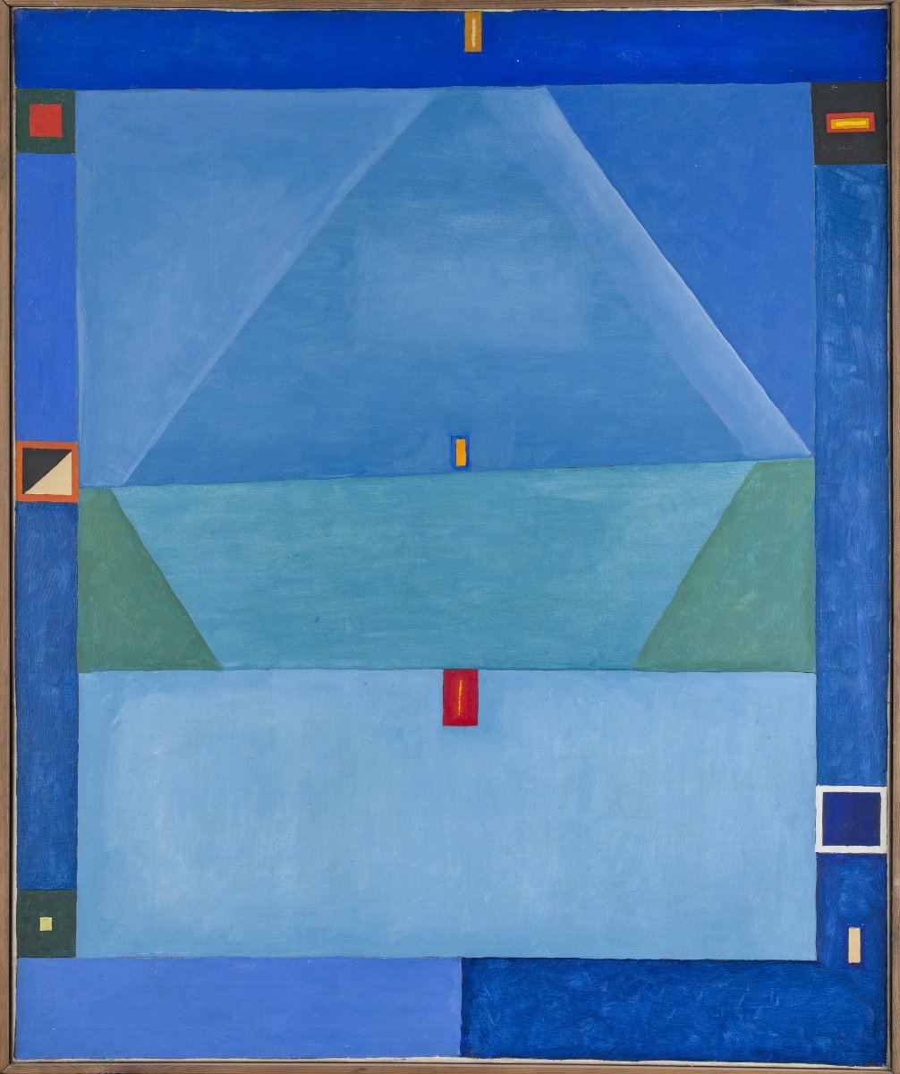 Na zdjęciu obraz Jerzego Nowowiejskiego zatytułowany "Błękitna (niebieska) abstrakcja" z 1965 roku