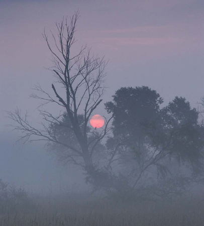 zimowa panorama z czerwonym księżycem